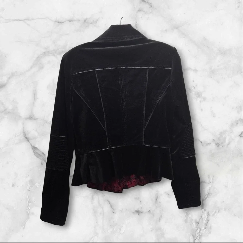 White House Black Market Velvet Moto Jacket Size 4‎ Goth Witchy